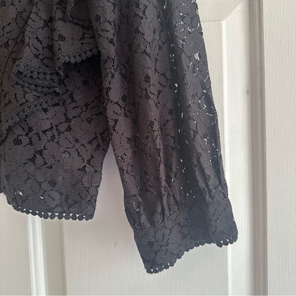 French Connection Inna Lace Ruffled Top Black Sheer Polka Dot Size S Whimsigoth - Picture 4 of 7